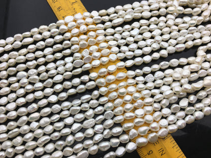 AA+ 5-6mm white nugget freshwater pearls, irregular nugget freshwater pearl strand, cheap price, pearl factory china, LM5-3A-5