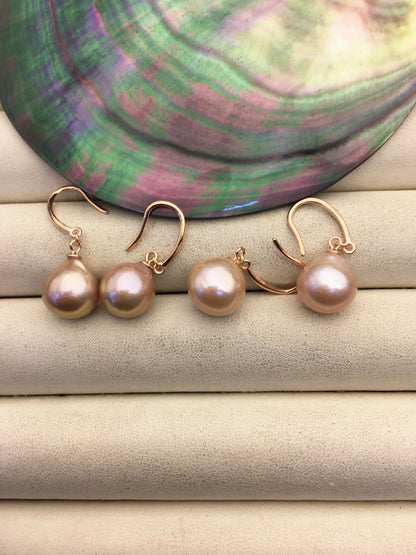 AAA 11-12mm purple teardrop edison freshwater pearl dangle earrings, sterling silver rose plated dangle earrings, SE3-T9-19