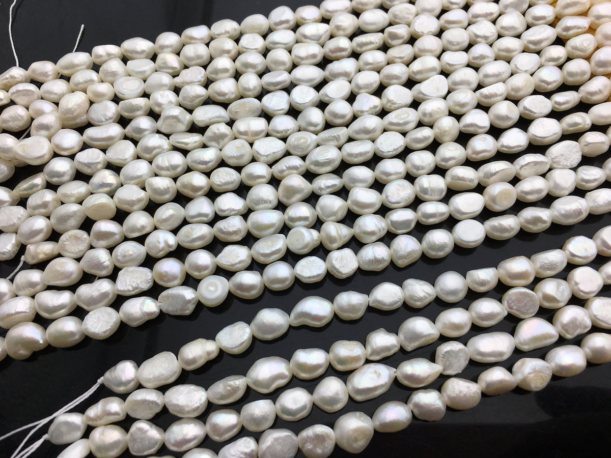 2 strands AA 6.5-7.3mm white nugget freshwater pearls, irregular nugget freshwater pearl strand, cheap price, pearl factory china, LM7-2A-6