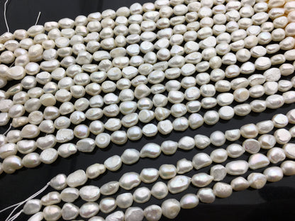 2 strands AA 6.5-7.3mm white nugget freshwater pearls, irregular nugget freshwater pearl strand, cheap price, pearl factory china, LM7-2A-6