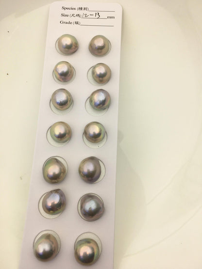 6 pairs AAA 12-13mm Gray Freshwater Mabe Pearl Pair,no hole,Half Ball Button Round Shape,MB-T34