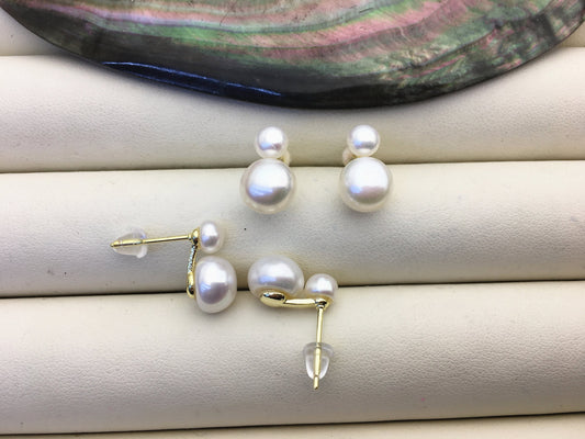 High Luster!AAA white 8-9mm button round pearl stud earring wedding,SE3-008-4