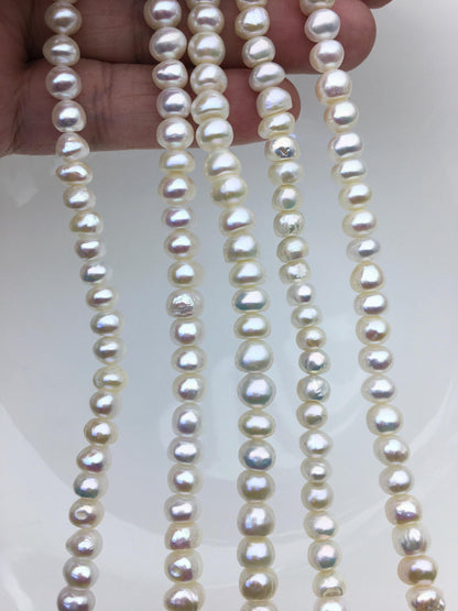 High Luster!AA+ 6.5-7.5mm white button thick skin freshwater pearls, Rondelle pearl Beads strand, loose strands, flat round pearls, SM7-T5