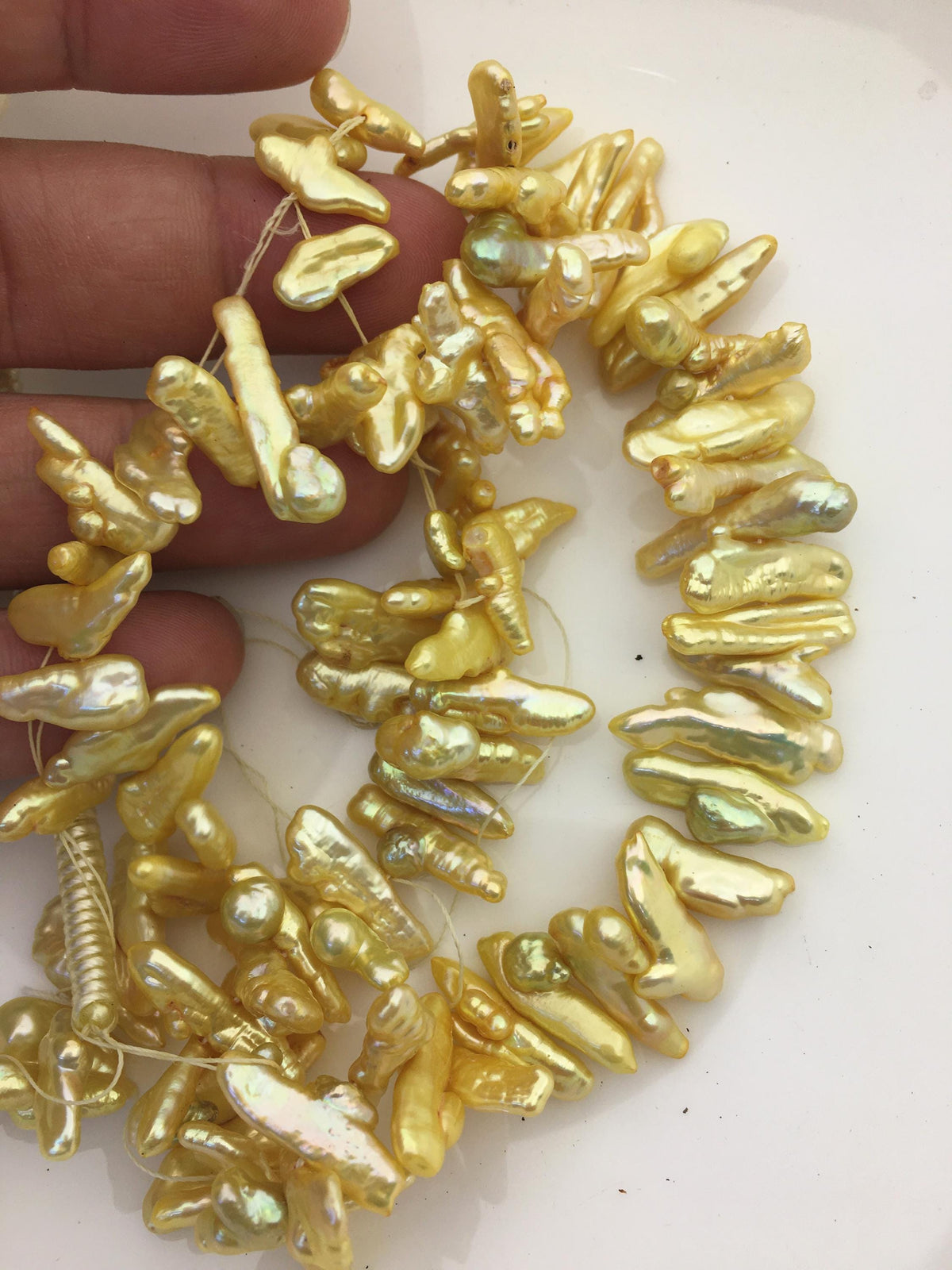 AA+ 7-8mm yellow Biwa Pearl Necklace,Genuine Fresh Water Pearl,Wedding Necklace,Mothers Day,ZS-80-10-48