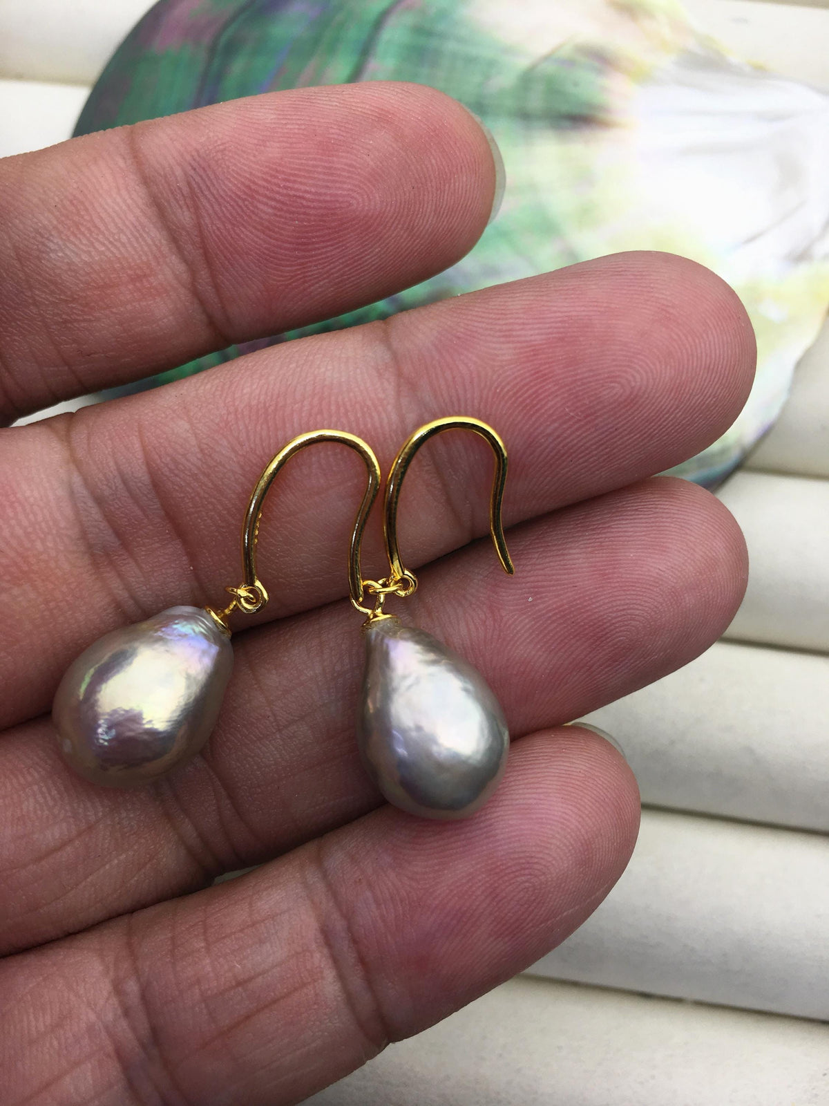 AAA 11-13mm gray bronze rainbow drop edison pearl dangle earrings, yellow gold S925 Sterling Silver earrings, wedding pearl earrings, SE3-T9-33