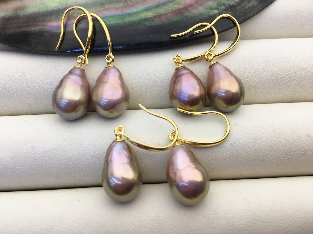 AAA 10-11mm purple rainbow teardrop edison freshwater pearl dangle earrings,sterling silver dangle earrings,SE3-T9-56
