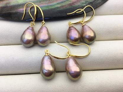 AAA 10-11mm purple rainbow teardrop edison freshwater pearl dangle earrings,sterling silver dangle earrings,SE3-T9-56