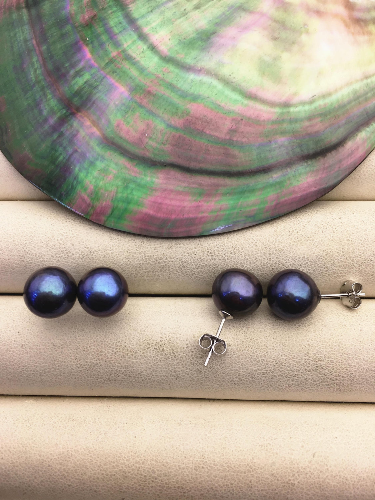 1 pair AA+ 9-10mm black round edison pearl stud earrings, S925 Sterling Silver stud earrings, wedding pearl earrings, SE3-T9-59