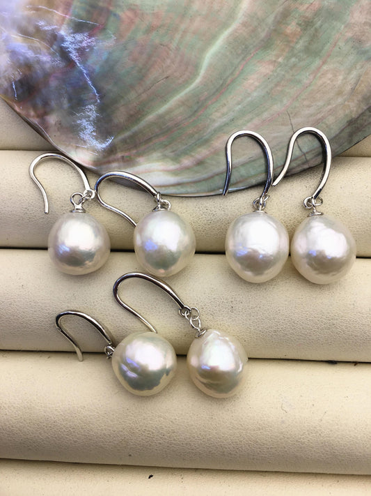 1 pair AAA 10-11mm white drop edison pearl dangle earrings, S925 Sterling Silver earrings, wedding pearl earrings, SE3-T9-12