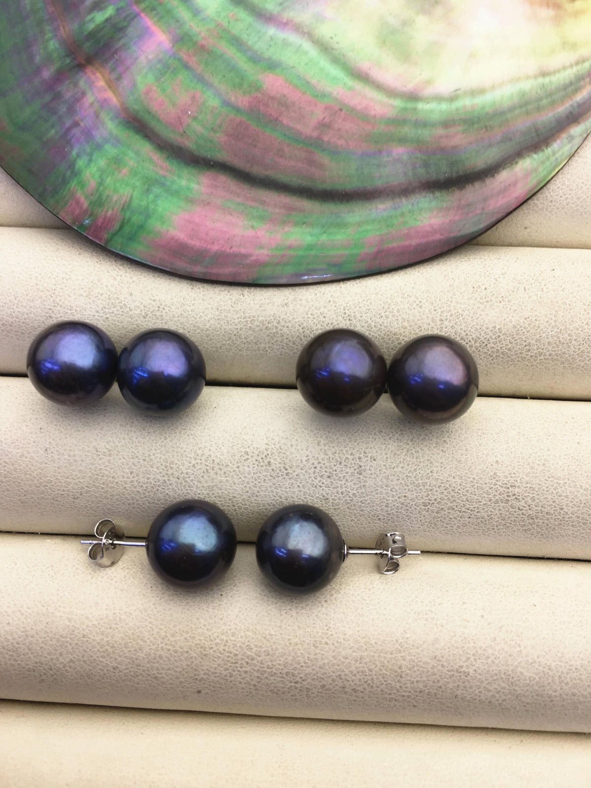 1 pair AA+ 10-11mm black round edison pearl stud earrings, S925 Sterling Silver stud earrings, wedding pearl earrings, SE3-T9-60