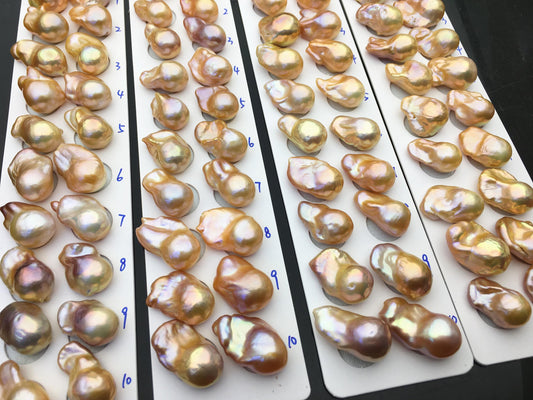 1 pair AAA 13-15mm Natural pink peach Rainbow Flame ball Pearl Pairs - large Baroque freshwater pearl pairs, Fire Ball Pearl, FL15-3A-8-21