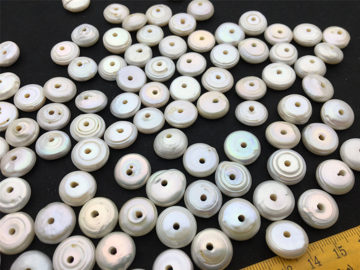 10pcs AA 14-15mm white coin freshwater pearls, 2.2mm large hole, Rondelle Pearl Beads, large coin pearls, diy bead, COIN14-2A-13