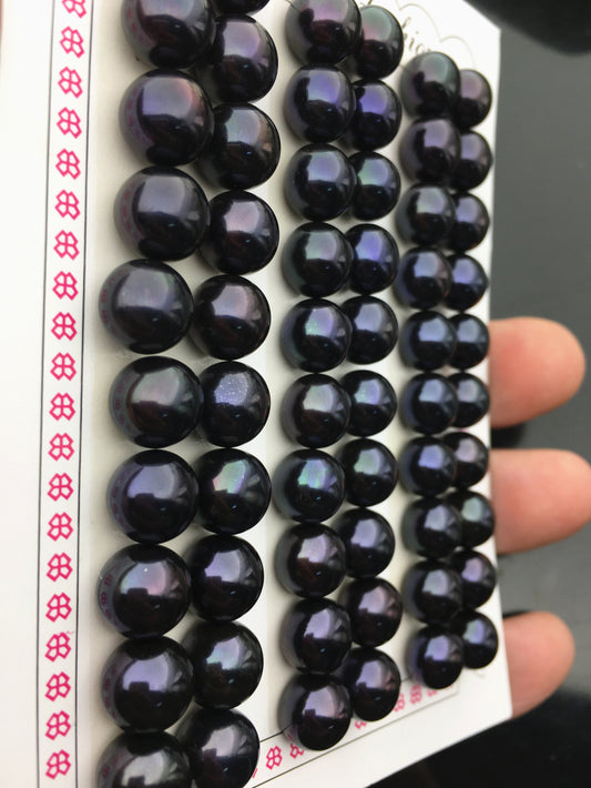 AAA 9.5-10mm black button round freshwater loose pearls pairs,half drilled,BTN9-T2