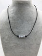 3 gray pearl Leather Pearls choker necklace- near round pearl - Genuine freshwater pearl - Brown Tan Real leather - Le5-042