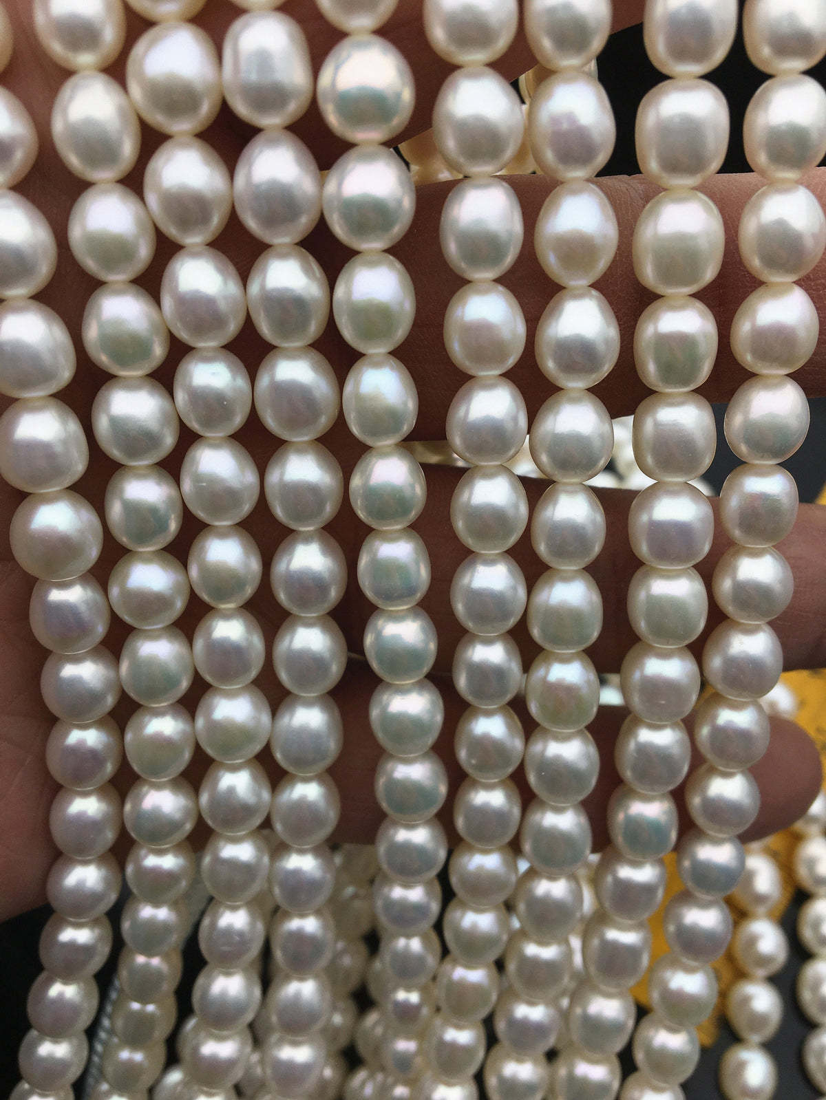 AAA 6.3-7.3mm*7.5-8.5mm white oval freshwater pearls,LR7-3A-73