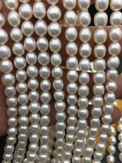 AAA 6.3-7.3mm*7.5-8.5mm white oval freshwater pearls,LR7-3A-73