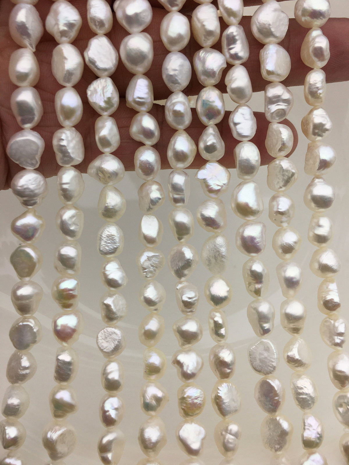 High Luster!AA+ 7.4-8.5mm white nugget freshwater pearl, white cultured freshwater nugget pearl bead string, wholesale supply, LM8-2A-3