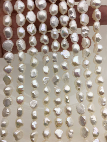 High Luster!AA+ 7.4-8.5mm white nugget freshwater pearl, white cultured freshwater nugget pearl bead string, wholesale supply, LM8-2A-3