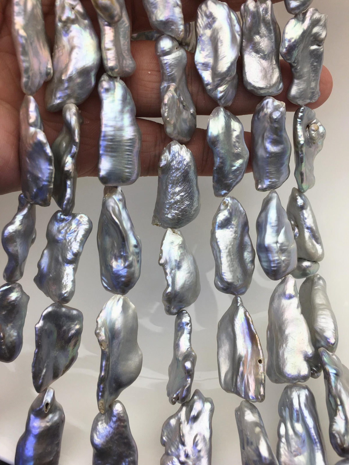 AA 12-15mm big gray Thick Keshi Biwa Pearl Necklace,ZS-200-120-23