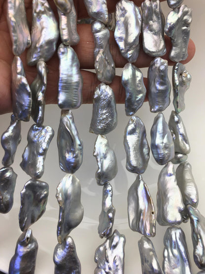 AA 12-15mm big gray Thick Keshi Biwa Pearl Necklace,ZS-200-120-23