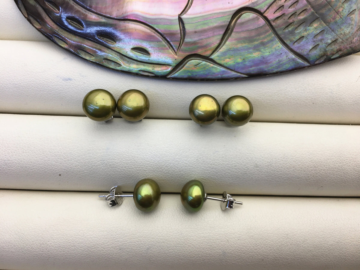 AAA 8-8.5mm green pearl stud earrings,sterling silver stud earrings,SE1-T20