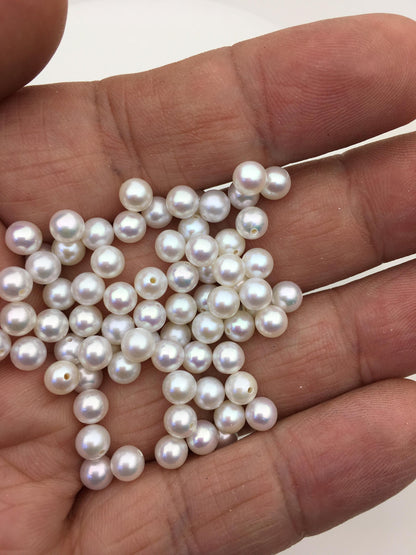 10pcs AAA 5-5.5mm seed round pearl bead,white freshwater round loose pearl wholesale,half hole,RP5-3A-1