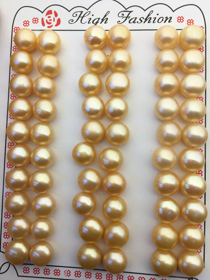 30pairs AAA 8-8.5mm yellow orange button round freshwater pearls pairs,half drill pearl,BTN8-T1