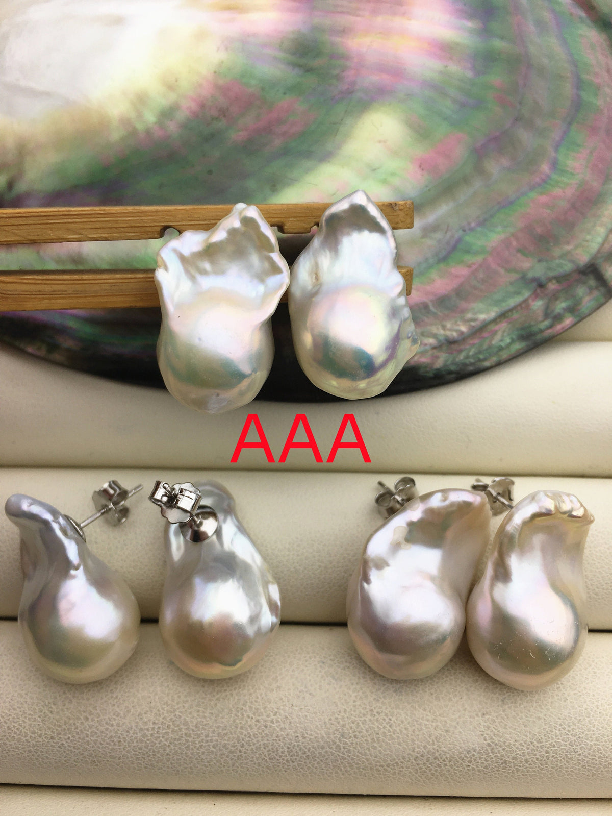 1 pair AAA/AA 14-17mmx20-28mm flame ball pearl stud earrings, sterling silver, earring with white baroque Natural Pearl, SE3-031-1