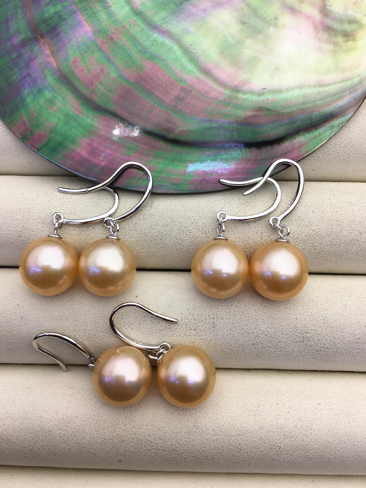 AAA 10-11mm natural orange round edison pearl dangle earrings,SE3-T9-69