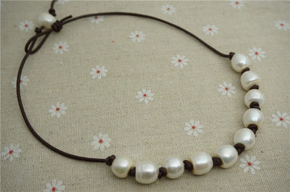 Big rice pearl necklace, white freshwater pearl necklace, Leather Pearl Necklace, Pearl Leather Necklace, White Leather Pearl necklace, Le1-096