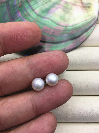 AAA 8-9mm White Round Fresh Water pearl stud earrings, Bridal Earrings-Wedding Jewelry-Bridal jewelry-Birthday gift, SE3-T2