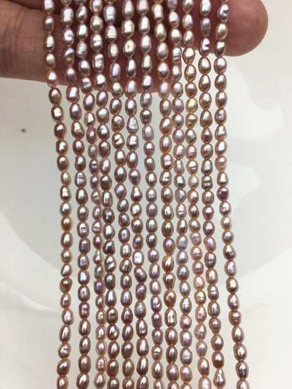 Purple Rice Freshwater Pearl Strand — 3–3.5 × 4–5 mm