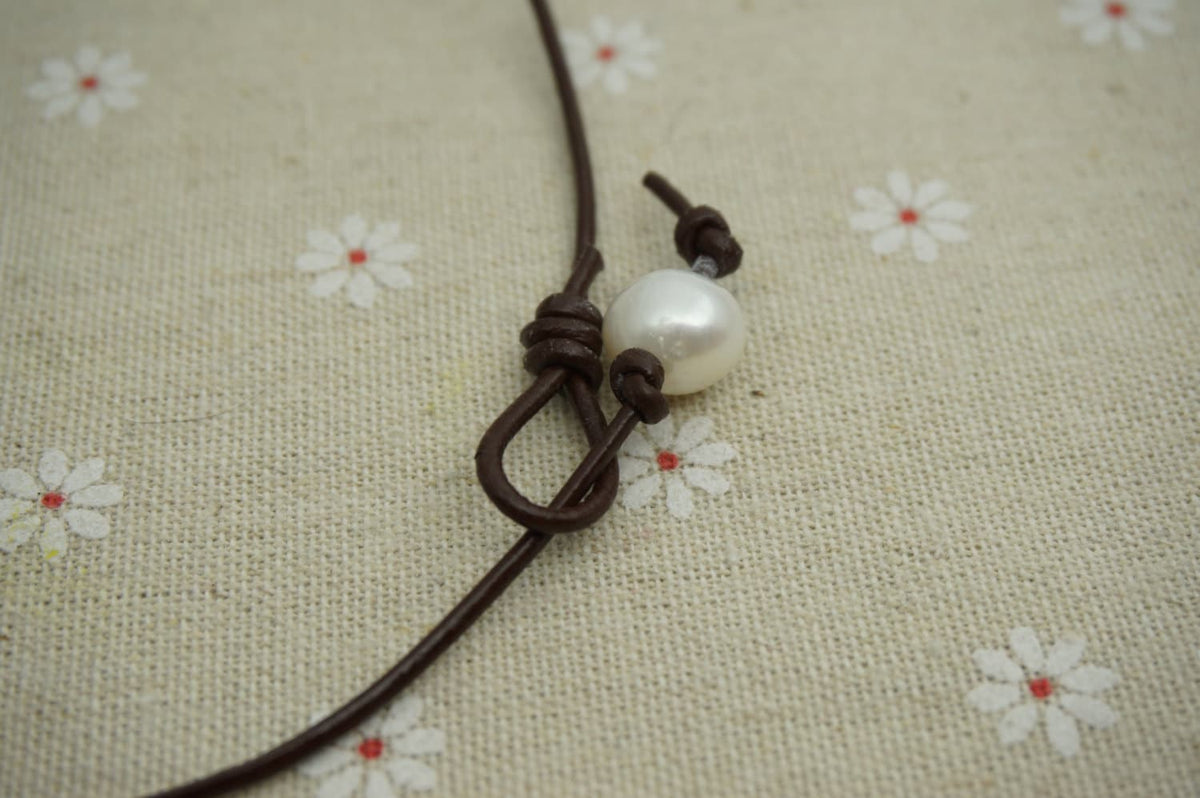 AAA Flameball pearl and leather necklace, Baroque Freshwater Pearl Drop Necklace, Flaming ball pearl necklace, wholesale, Le1-029