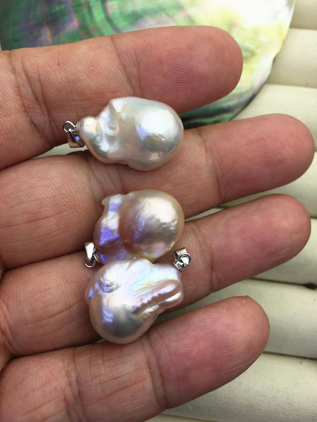 2pcs AAA 12-16mm natural color rainbow baroque pearl pendant necklace, gold plated S925 Sterling silver pendant, NC1-041-21