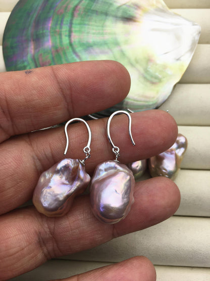 1 pair AAA 13-16mm purple flame ball pearl dangle earrings,SE3-031-36