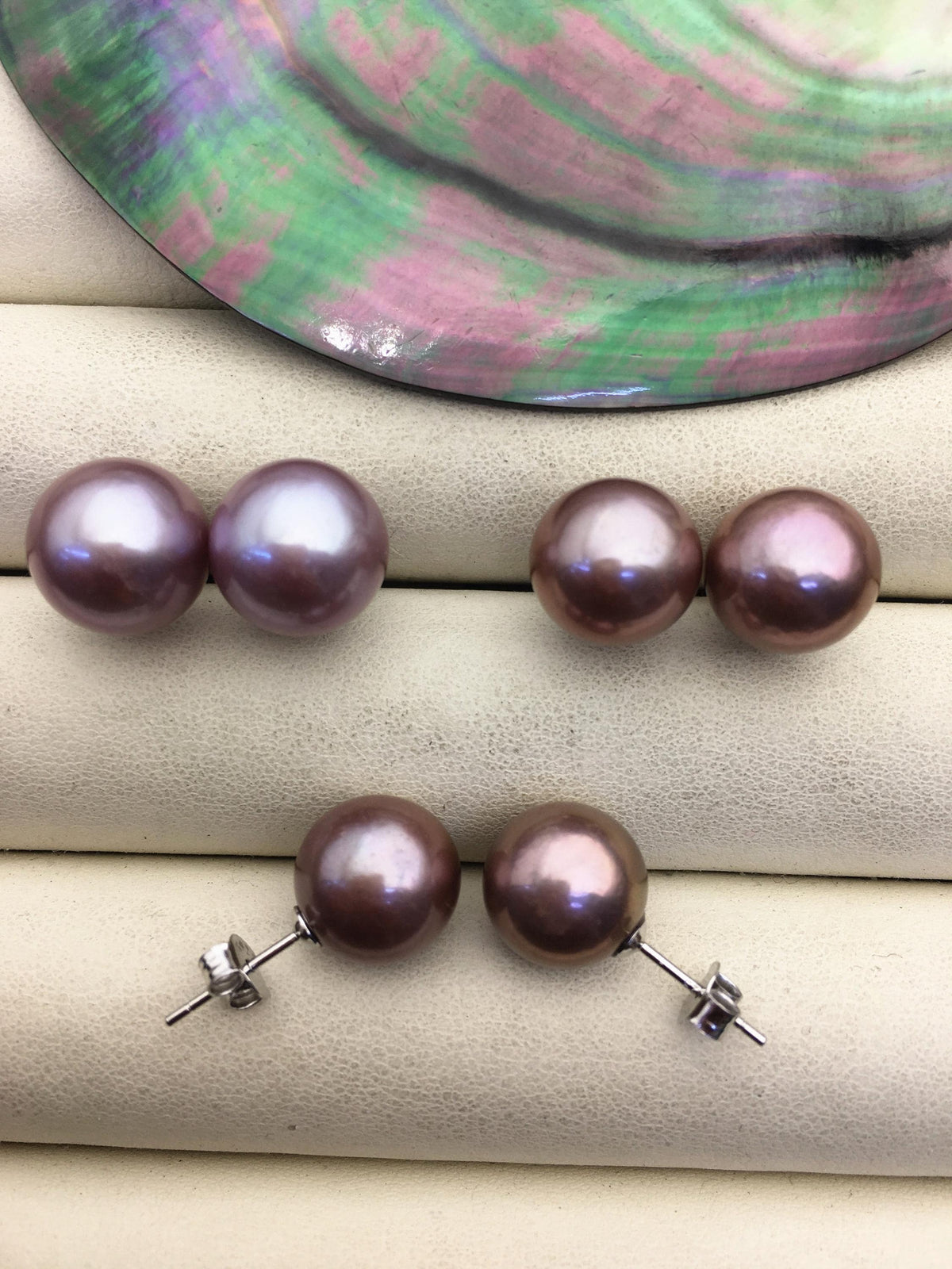 1 pair AAA 11-12mm purple round edison pearl stud earrings, S925 Sterling Silver stud earrings, wedding pearl earrings, SE3-T9-65