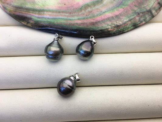 1pc 11-12mm Green Drop Tahitian Pearl Pendant, natural color sea pearl, NC1-045