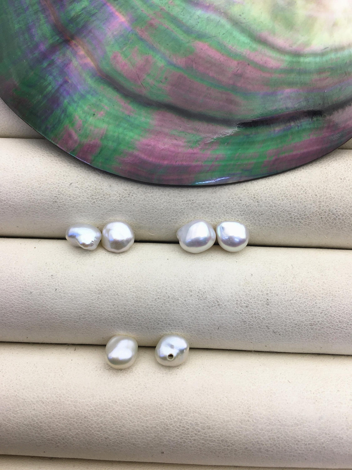 2 pairs AAA 6-7mm White keshi pearls Pair, for make stud earrings, half hole, loose pearl beads, very high luster, ZS-127-62-1