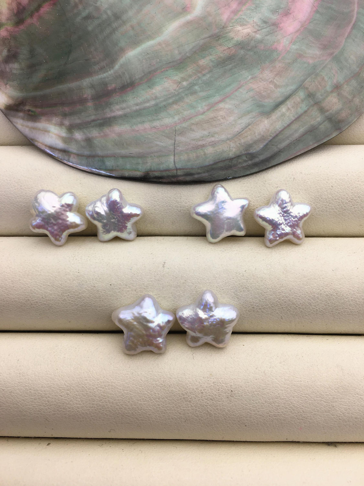 2 pairs AAA 11-13mm White Five pointed star Shape Freshwater Pearl White loose Beads Piar, no hole, wholesale, ZS-103-37-72