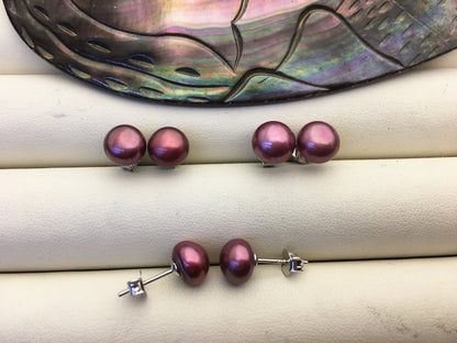 AAA 8-8.5mm red Brown Freshwater Pearl Stud Earrings, pearl earrings,Wedding,classic pearl studs,SE1-062