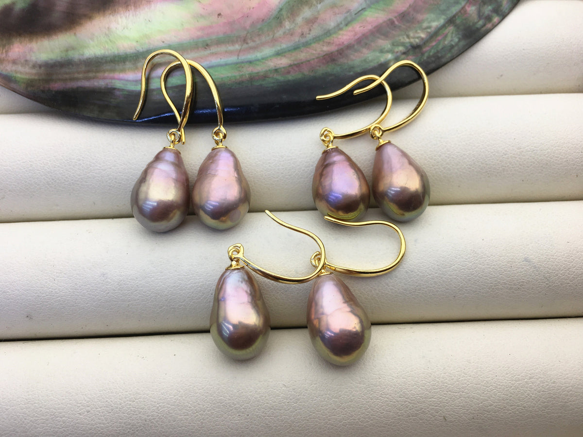 AAA 10-11mm purple rainbow teardrop edison freshwater pearl dangle earrings,sterling silver dangle earrings,SE3-T9-56