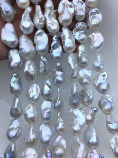 15.5'' AAA 14-18mm big white with natural gray flame ball pearl,FL15-3A-7-8