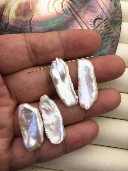 2 pairs AA+ 12-14mm Big White keshi pearls Pair, top side through hole, for make dangle earrings, baroque pearl, loose pearl beads, ZS-127-36-15