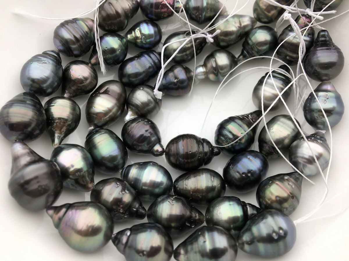 11-13mm Big Drop Tahitian Pearl Leather Necklace, Black Pearl, Black Leather Pearl necklace, Le11-031
