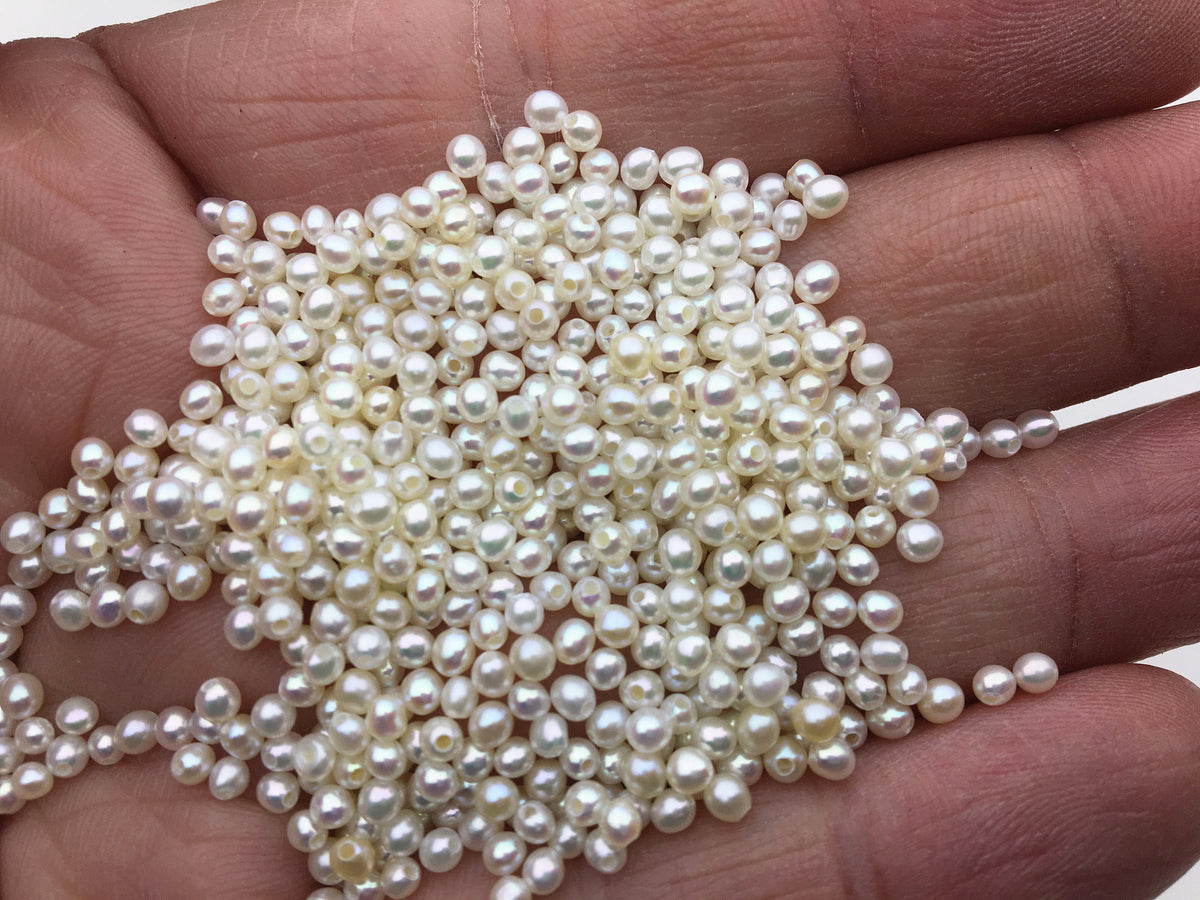 30pcs AAA 2.5-2.7mm Oval near round freshwater seed pearls,0.8mm half hole,RP2-T7