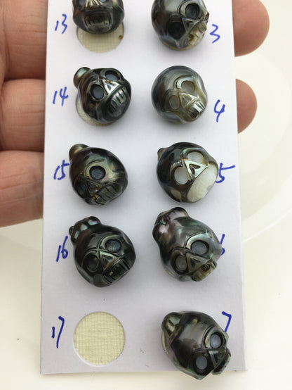 1pc 12-14mm Big Tahitian HandMade Carved Skull Sea Pearl Beads For necklace pendant earrings, Natural Color, Diy pearl, CAC-SKU-015-1