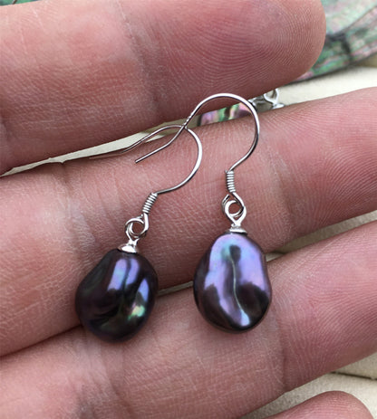 AAA 9-10mm deep blue rainbow baroque keshi Freshwater Pearl Dangle Earrings,Earrings for Women Girls,SE3-174-2