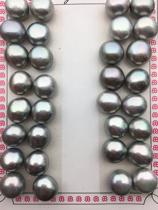 2 pairs AAA 10.5-11mm Gray baroque button freshwater pearls, near round button pearl pairs, pearl earring, pearl stud, BTN10-T10