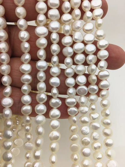 AAA 6-7.1x7-8mm white nugget freshwater pearls, irregular nugget freshwater pearl strand, cheap price, pearl factory china, LM7-3A-6