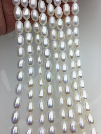 AAA- 7.3-8mm x 9.5-11mm Cultured White Freshwater Rice Pearls beads, drop pearl necklace, diy pearl beads, gift for her, LR8-2A-1
